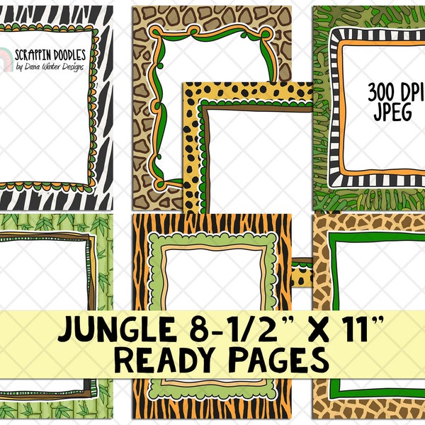 Images clipart jungle - page de garde jungle - cadres jungle - bordures - couvertures imprimables jungle - couvertures de reliure