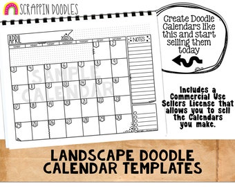 Doodle Calendar Templates - Landscape - Create your own BUJO Doodle style Calendars - Commercial Use Allowed