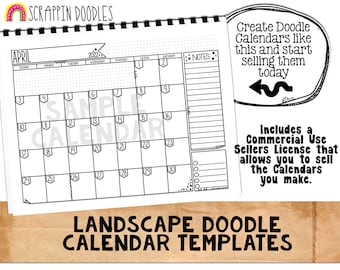 Doodle Calendar Templates - Landscape - Create your own BUJO Doodle style Calendars - Commercial Use Allowed