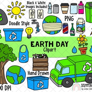 Clipart Jour de la Terre - Earth Day Planner Doodles - téléchargement immédiat - respectueux de l'environnement pour les enfants - réduire la réutilisation et recycler les graphiques - clipart respectueux de l'environnement