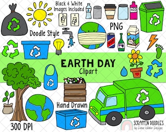 Earth Day Clipart - Earth Day Planner Doodles - Instant Download - Environmental Kids - Reduce Reuse Recycle Graphics - Eco Friendly ClipArt