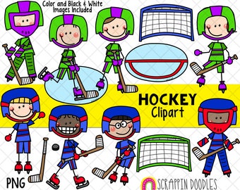 Hockey Clipart - Jungen, die Hockey spielen Clipart - Torhüter - Hockey Jungen - Hockeynetz - Hockeyschläger - Hockey Puck - Mannschaftssport - Hand gezeichnet PNG