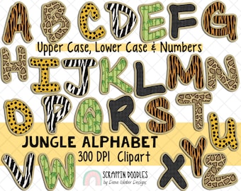 Jungle Alphabet ClipArt - Safari Clip art - Digital Letters - Jungle Animals Digital Stickers - Instant Download - Sublimation