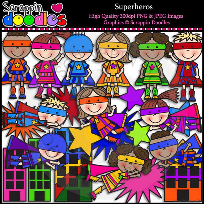 Superheros Clip Art /& Line Art