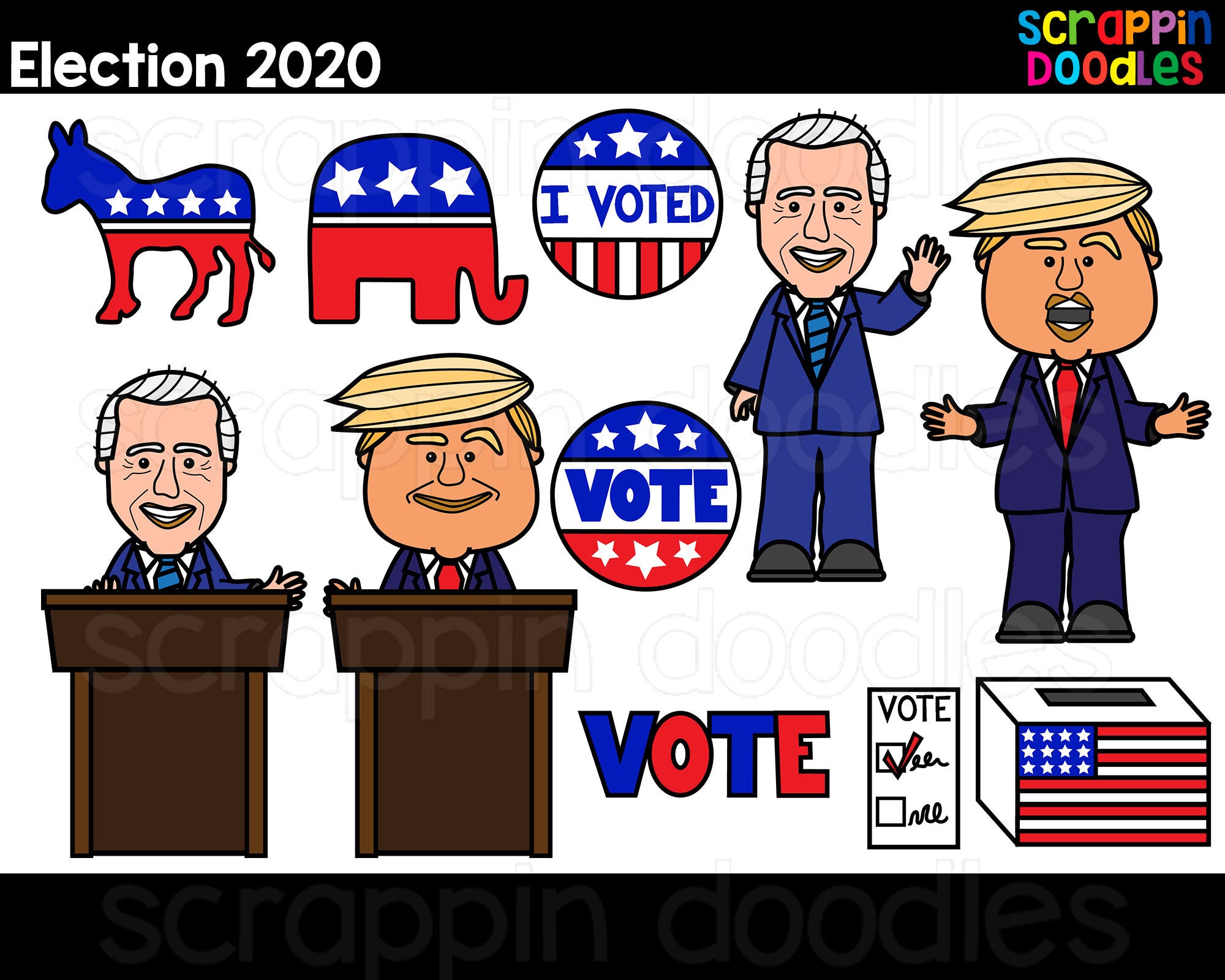 Election Clip Art Donald Trump Joe Biden Voting Clipart Ballot Box