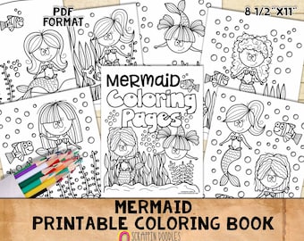 Mermaid Coloring Book - Mermaid Coloring Pages - Printable PDF