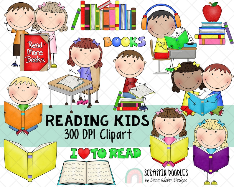 Reading ClipArt - Reading Kids ClipArt - Library ClipArt - Book Lover ClipArt - Instant Download -School Reading Program - Kids Reading image 1