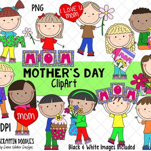 Clipart fête des mères - Fête des mères Enfants ClipArt - Maman Clipart - Maman Clipart - Conceptions de sublimation de la fête des mères - Cadeaux de la fête des mères