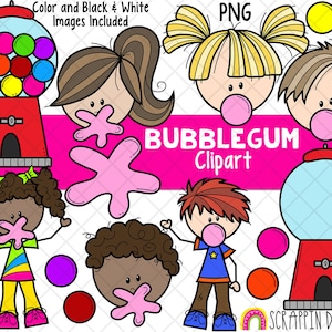 Bubblegum ClipArt - Gumball Machine Clipart - Blowing Bubbles - Gumballs Clipart - Bubblegum Splat - Commercial Use PNG Clip Art