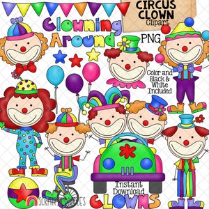 Clown ClipArt - Circus Clown - Clown Car - Juggling Balls - Party Clown Decorations - Commercial Use PNG Sublimation Graphics