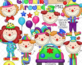 Clown ClipArt - Circus Clown - Clown Car - Juggling Balls - Party Clown Decorations - Commercial Use PNG Sublimation Graphics