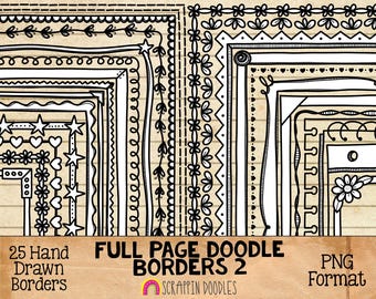 Doodle Borders 2 ClipArt - Full Page Hand Drawn Frames - Cover Page Borders - Rectangle Borders - Hand Doodled Frames