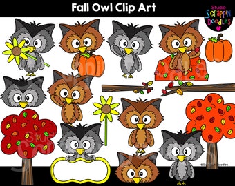 Fall Owls Clip Art - Cute Autumn Owl Graphics