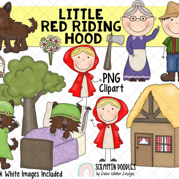 Little Red Riding Hood Clipart - Kids Story Clip Art - Nursery Rhyme - Fairy Tale Graphics - Big Bad Wolf - Children's Stories - Story time
