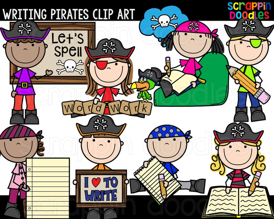Writing Pirates Clip Art - Cute Commercial Use School Pirate Writers ...
