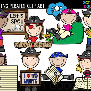 Writing Pirates Clip Art - Cute Commercial Use School Pirate Writers Clipart {Scrappin Doodles Clipart}