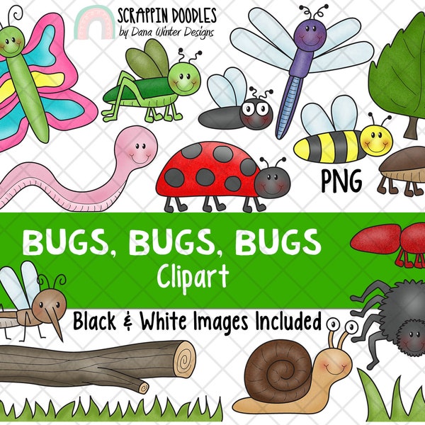 Insect ClipArt - Bug ClipArt - Catching Bugs - Hand Drawn Clipart - Summer Bug ClipArt - Cute Bug ClipArt - Create an Insect Scene