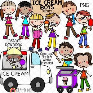 Clipart ijs - doodle jongens ijs traktaties - ijswagen ClipArt - ijskar - ijscoupe - ijshoorntje - handgetekende png