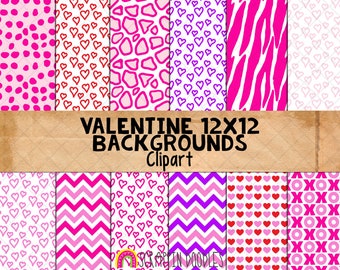 Valentine 12x12 Backgrounds - Cute Commercial Use Valentine Digital Papers, 12" x 12" Backgrounds {Scrappin Doodles Clipart}