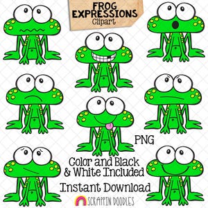 Clipart grenouille - expressions - visages - émotions - grenouilles posant - grenouilles mignonnes - graphiques par sublimation