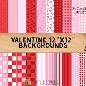 Valentines Day Backgrounds - 24 Commercial Use Valentine Digital Papers - 12 x 12 Pink and Red Background Patterns  - JPEG