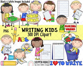Writing ClipArt - Writing Kids ClipArt - School ClipArt - Word Work ClipArt - Journal ClipArt - Young Author ClipArt -Instant Download