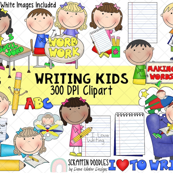 Writing ClipArt - Writing Kids ClipArt - School ClipArt - Word Work ClipArt - Journal ClipArt - Young Author ClipArt -Instant Download