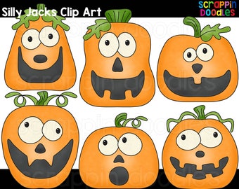 Silly Jacks Clip Art - Cute Commercial Use Jack O Lantern, Cute Pumpkin Graphics {Scrappin Doodles Clipart}