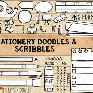 Doodle Stationery ClipArt - Papeterie planificateur doodled à la main - BUJO Planner Doodles - Utilisation commerciale PNG