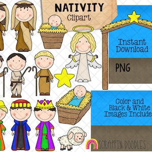 Clipart z Bożego Narodzenia - Clipart z Dzieciątkiem Jezus - Scena Narodzenia Maryi Józefa - Utwórz scenę - Komercyjne wykorzystanie PNG Sublimacja