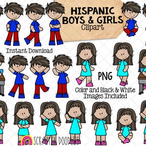 Hispanic Boys and Girls Kids ClipArt - Multi Cultural Children Posing Graphics - Commercial Use PNG