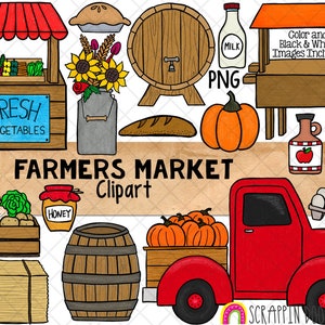 Farmers Market Clip Art - Fall Farm Truck - Autumn Harvest - Vegetables - Sunflowers - Commercial Use PNG - Sublimation Graphics