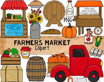 Farmers Market Clip Art - Fall Farm Truck - Autumn Harvest - Vegetables - Sunflowers - Commercial Use PNG - Sublimation Graphics