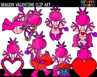 May include: Pink cartoon dragons with hearts, arrows, and other Valentine's Day themed accessories. The text "Scrappin' Doodles" is in the top right corner of the image.