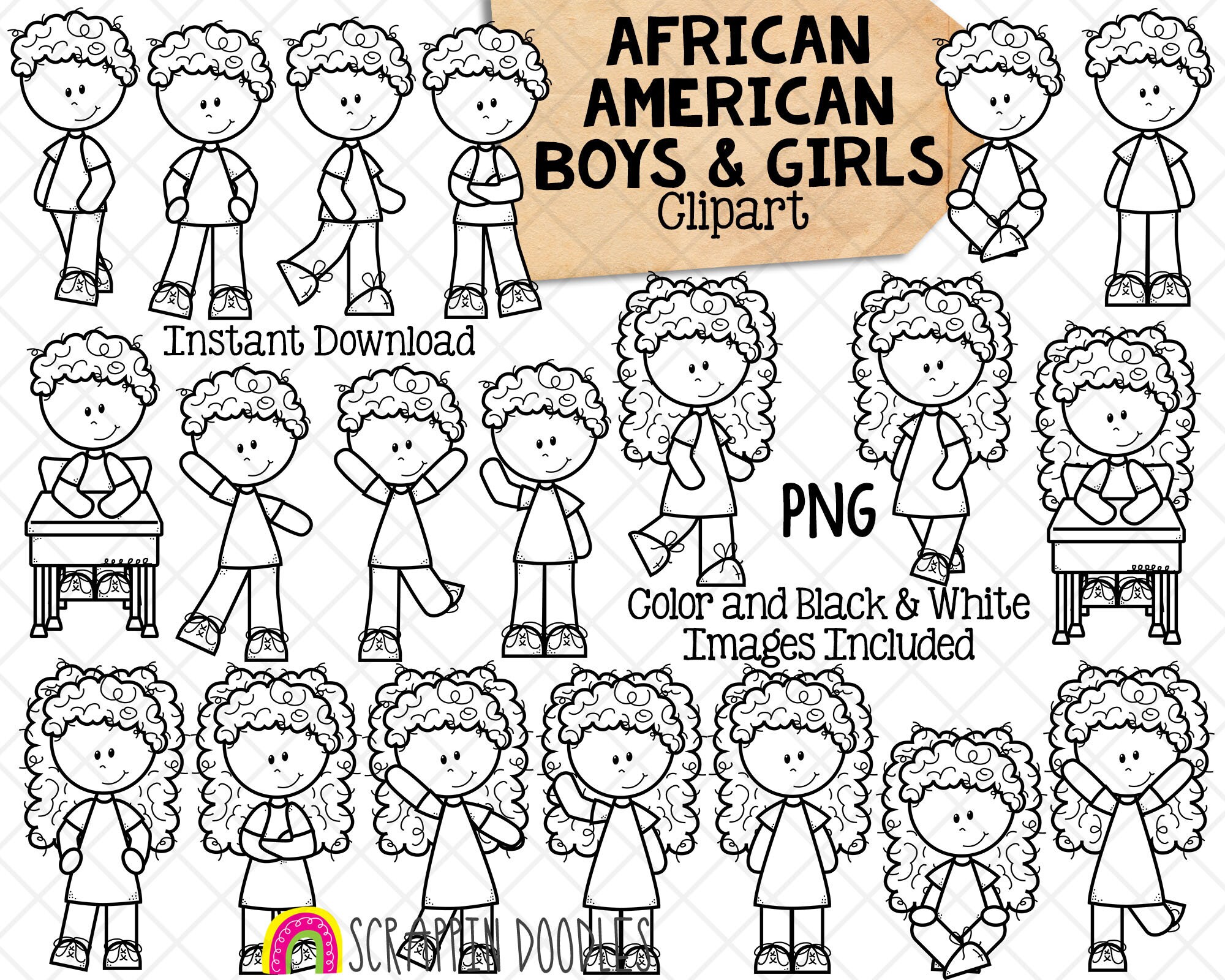 African American Boys and Girls Kids Clipart Multi Cultural Children ...