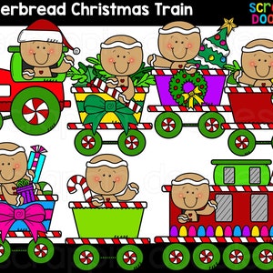 Imágenes prediseñadas del tren de Navidad de pan de jengibre - Imágenes prediseñadas de galletas de Navidad de uso comercial lindo, gráficos de pan de jengibre navideño {Scrappin Doodles Clipart}