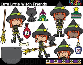 Cute Little Witch Clip Art - Cute Commercial Use Witch Clipart, Halloween Witch Graphics {Scrappin Doodles Clipart}