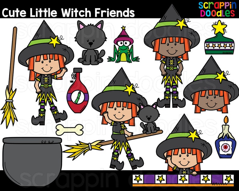 Cute Little Witch Clip Art Cute Commercial Use Witch Clipart, Halloween Witch Graphics Scrappin Doodles Clipart image 1