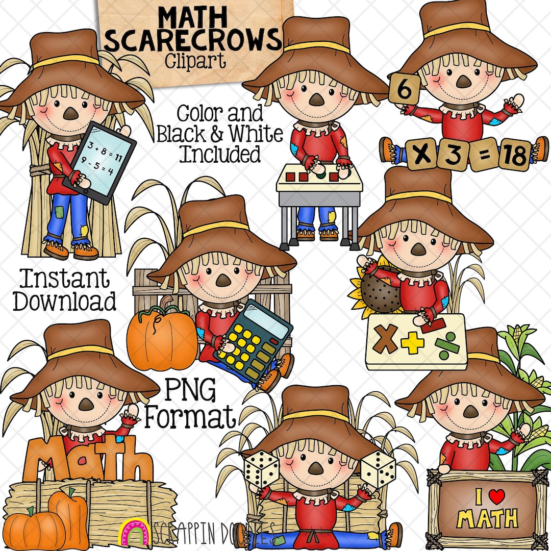 Math Scarecrows Clip Art - School - Autumn - Fall Farm - Hay Bales ...