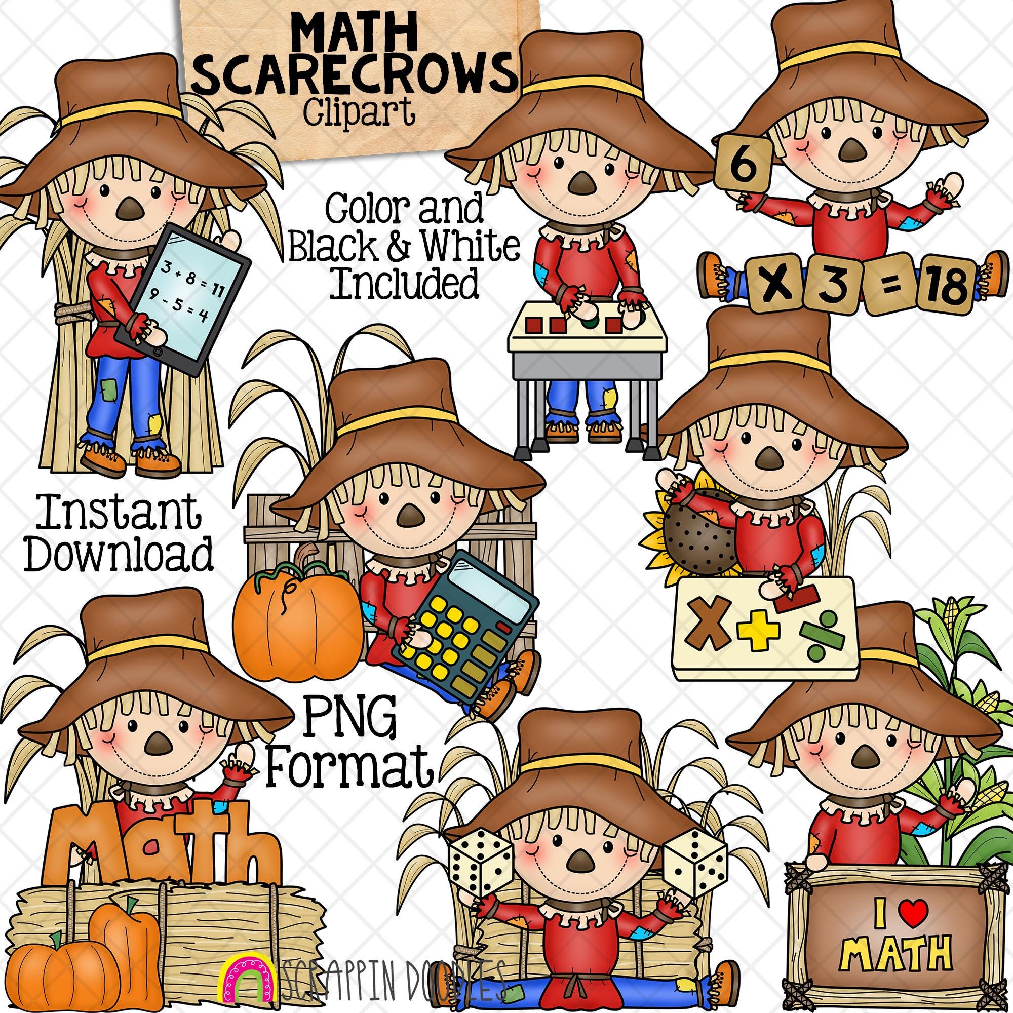 Math Scarecrows Clip Art - School - Autumn - Fall Farm - Hay Bales ...