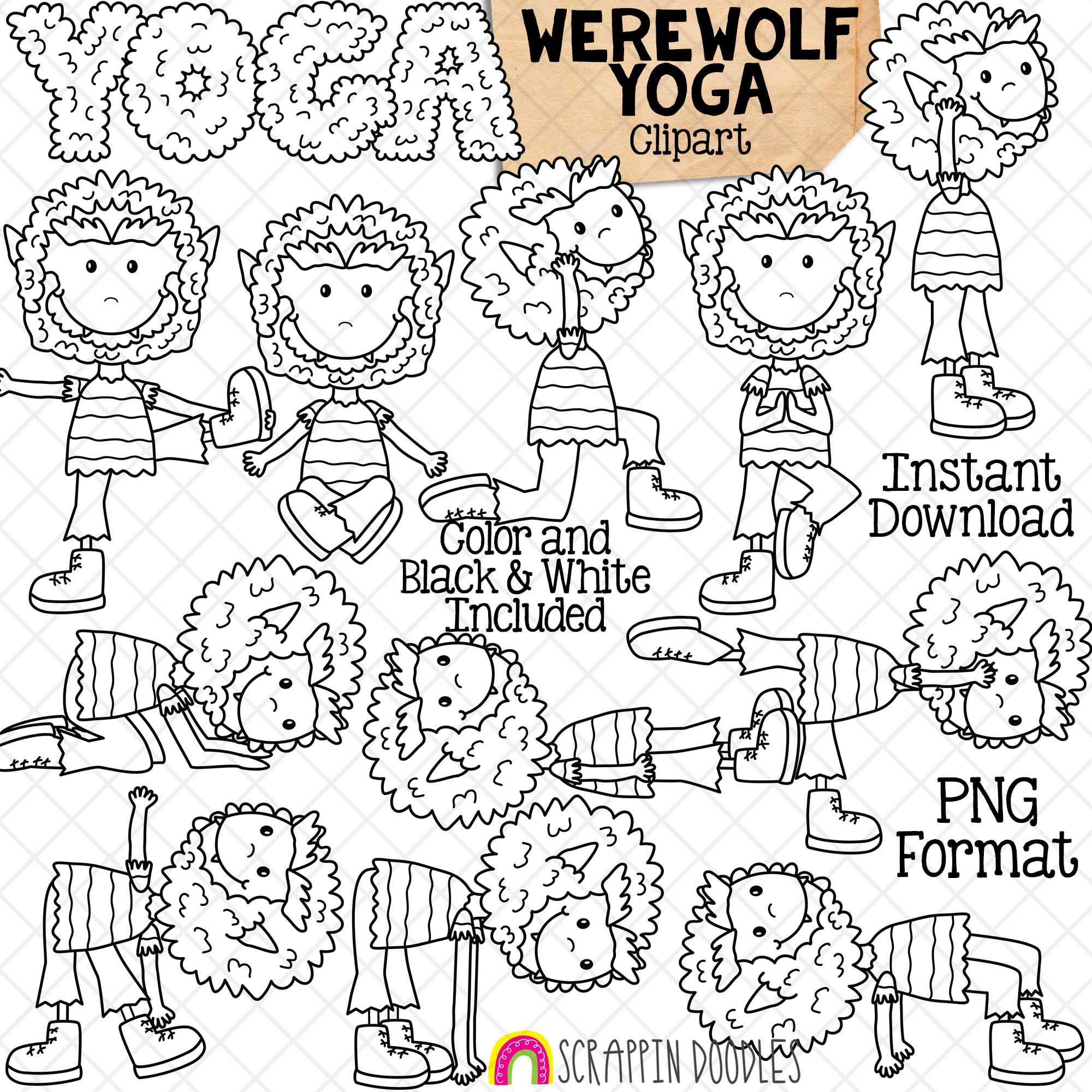 Werewolf Yoga Clip Art - Halloween Stretching Graphics - Doing Yoga ...