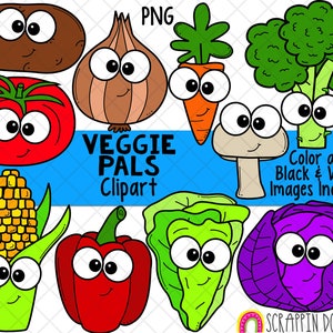Clipart de verduras - Verduras de jardín - Imágenes prediseñadas de champiñones - Lechuga - Pimiento rojo - Tomate - Cebolla - Zanahoria - Brócoli - Repollo - Maíz en mazorca