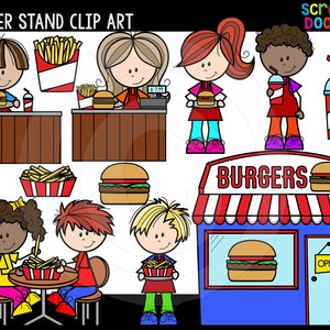 Burger-Stand Clip Art - Niedliche Kommerzielle Nutzung Hamburger Restaurant Clipart - Helle und Bunte Grafiken {Scrappin Doodles Clip Art}