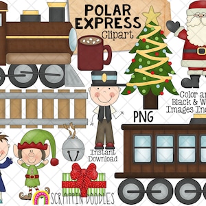 Polar Express ClipArt - North Pole Christmas Clip Art - Christmas Train - Santa Claus - Commercial Use PNG Sublimation