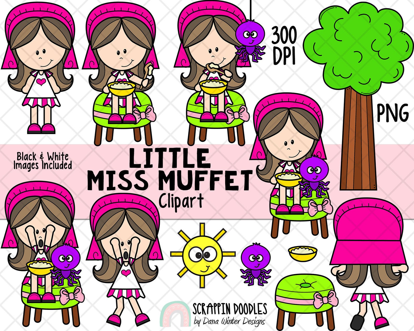 Little Miss Muffet Clip Art Nursery Rhyme Clipart Kids Story Clipart