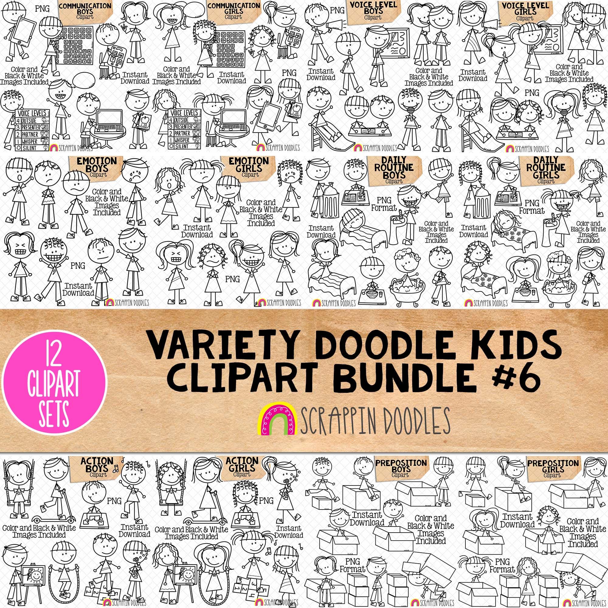Doodle Kids Clipart Bundle 6 - Doodle Boy and Girl Bundle ...