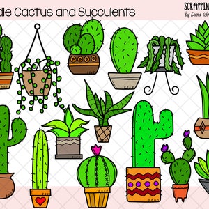 Doodle Cactus en vetplanten - Cute Commercieel Gebruik Clipart - Hand Doodled Digitale Planner Sticker Graphics {Scrappin Doodles Clipart}