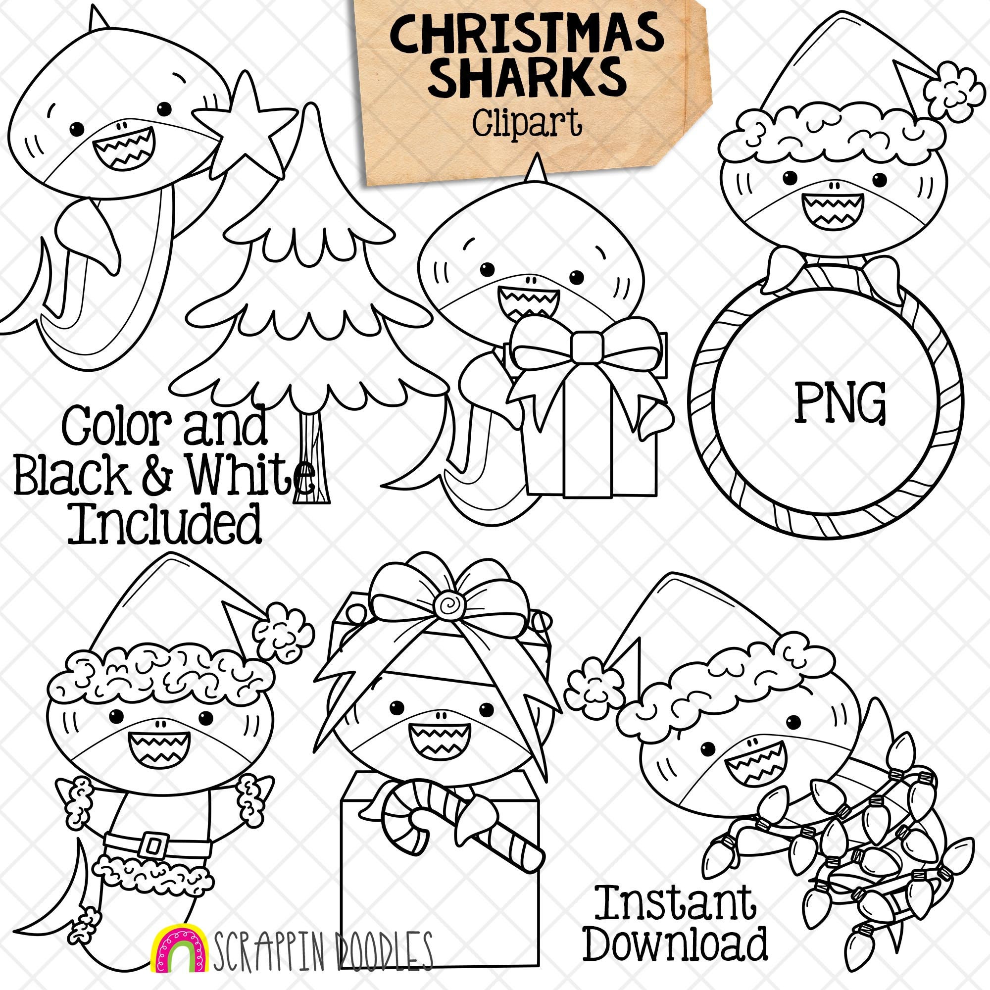 Christmas Sharks Clip Art - Grey Shark Clipart - Baby Shark ...