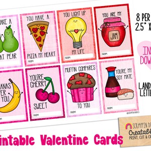 Printable Valentine Cards - Valentines Day Food Puns Gift Cards - Valentine Paper Craft