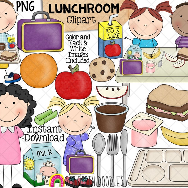 School Lunch ClipArt - Cafeteria Lunchroom Food Graphics - Classroom Eating Snacks - Commercial Use PNG